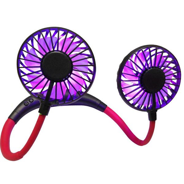

electric fans personal mini neck double usb rechargeable wearable portable neckband fan 3 speed adjustable night light for home office