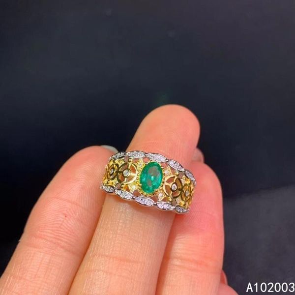 

cluster rings kjjeaxcmy fine jewelry 925 sterling silver inlaid natural gemstone emerald female ring luxury support detection, Golden;silver