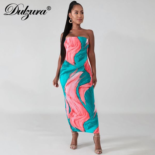 

tie dye print women midi dress tube bodycon bandage party streetwear elegant 2021 summer clothes outfit slim, Black;white