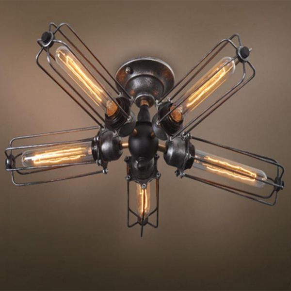 

ceiling lights vintage industrial barn metal cage lamp flush mount steampunk edison hanging light mini art chandelier 110v/220v/230v