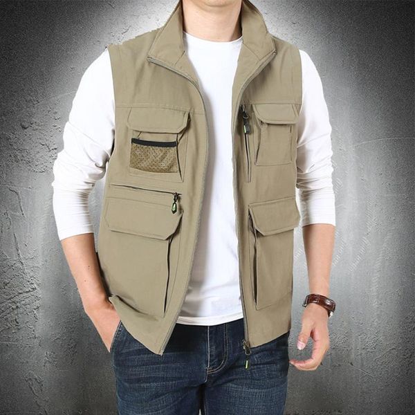 

men's vests men summer vest jacket multi pockets waistcoat outwear fishing wear outdoor coat male clothing plus size, Black;white