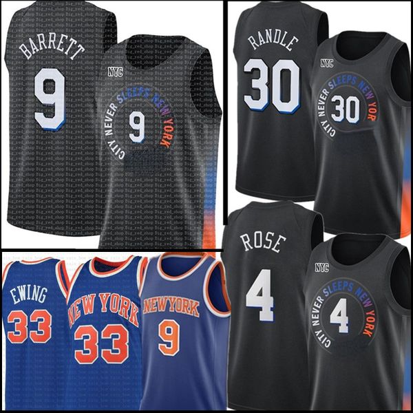 

2021 rj 9 barrett julius 30 randle derrick 4 rose jersey retro mesh patrick 33 ewing jerseys black basketball jerseys, Black;red