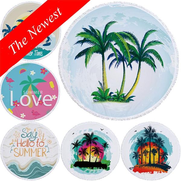 

towel casegrace printed coconut tree bath green round beach microfiber picnic mat table cloth yoga with tassels