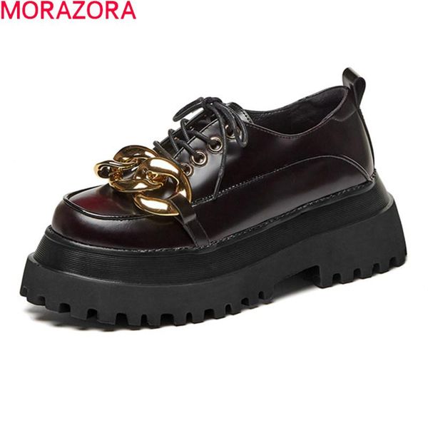 

genuine leather shoes women fashion lace up platform casual thick bottom spring autumn ladies pumps dress, Black