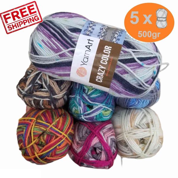 1PC Yarnart Crazy Color Yarn % Wool 5x100gr-260mt Batik Variegato Filo per maglieria a mano Crochet Wrap Beanie Maglione Winter Strand Y211129