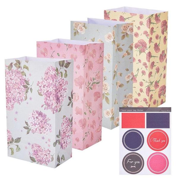 

gift wrap tpfocus 24pcs/set floral printing packing paper bag with sealing stickers for storage