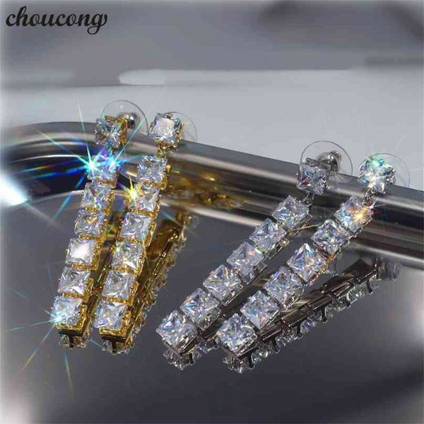 

choucong long drop earrings square aaaaa cz party wedding dangle earrings for women statement jewelry 210625, Silver