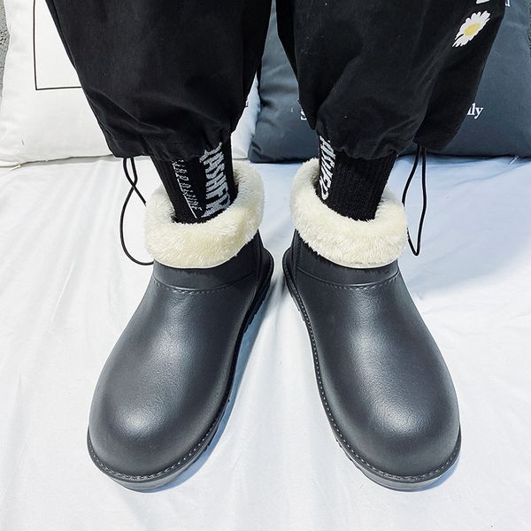 

winter add fur keep warm mens waterproof shoes slip on comfortable outdoor snow boots fashion ankle rain boots men size 39-44, Black
