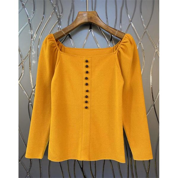 

slash neck women's knitted short sweater ladies long sleeve knitwear with buttons female pullover clothing wild stylish sweaters, White;black