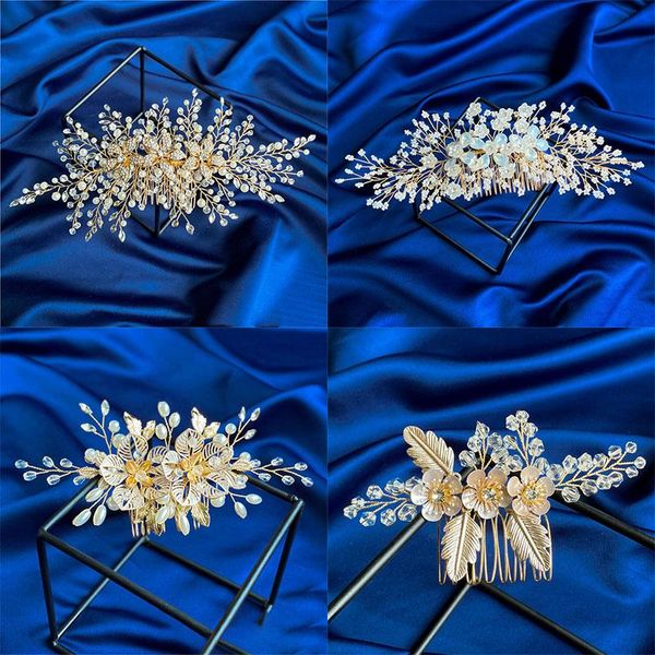 

hair clips & barrettes gold comb simple fashion flower insert handmade beaded bridal headwear wedding accessories for women tiaras, Golden;silver