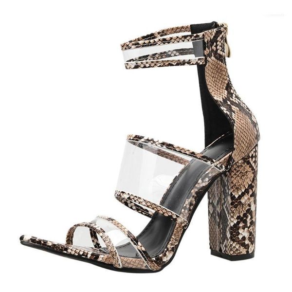 

dress shoes women's pointed high heels elegant buckle transparent retro sandals snakeskin thick heel fish roman11, Black