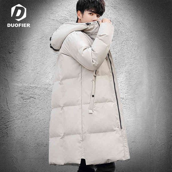 

2021 winter et thick warm hooded white duck down anorak men solid parka long overoat male outdoor windproof ets, Black;white
