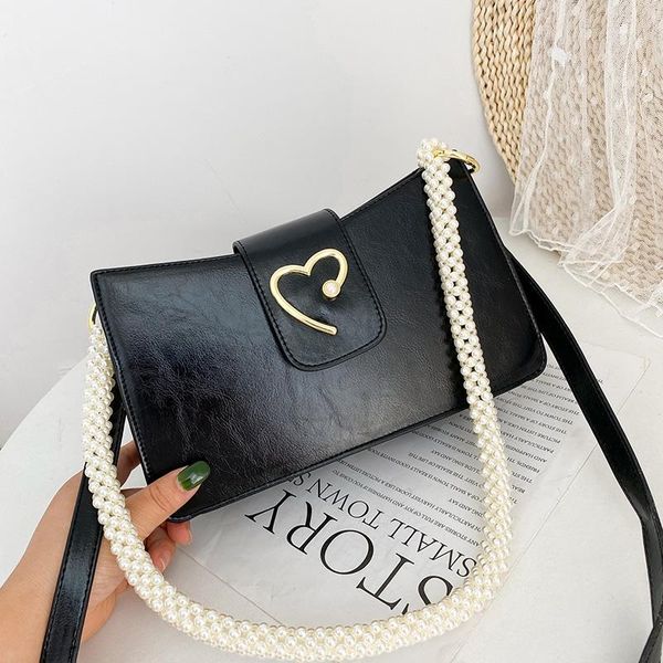 

evening bags pearl handle bag elegant crossbody with heart-shaped decoration leather purses luxury handbag women retro shoulder