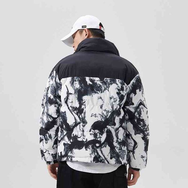 

couple 2021 winter new trend snow mountain printed cotton clothes men's thickened warm short jacket couple coat, Black