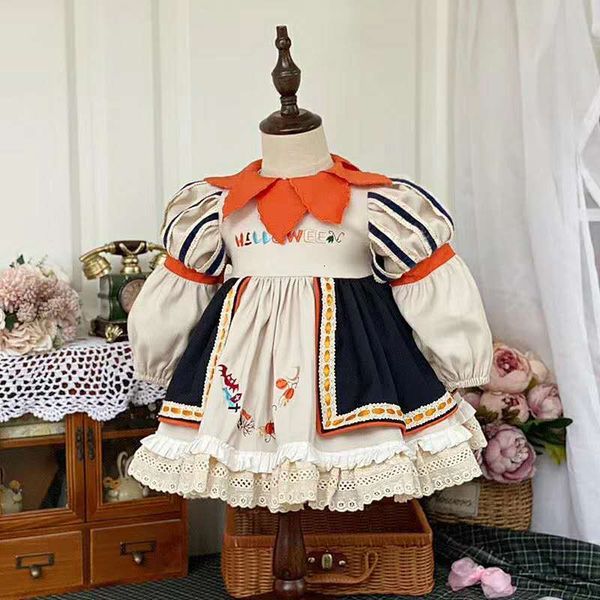 

girls' dresses baby girls spanish toddler girl halloween pumpkin ball gown children embroidery frocks infant christmas birthday es, Red;yellow
