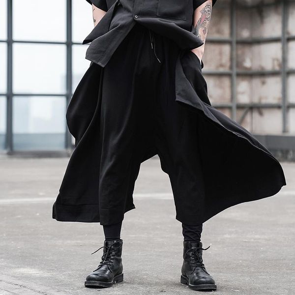 

trendy men's casual pants hair stylist japanese wide-leg stage catwalk skirt singer trousers, Black