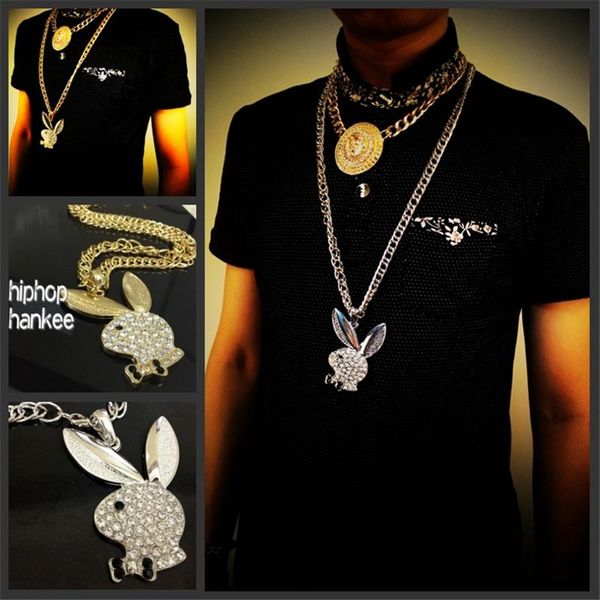 

women fashion cute long-eared pendant necklace charm dude party jewelry korean ladies necklaces, Silver