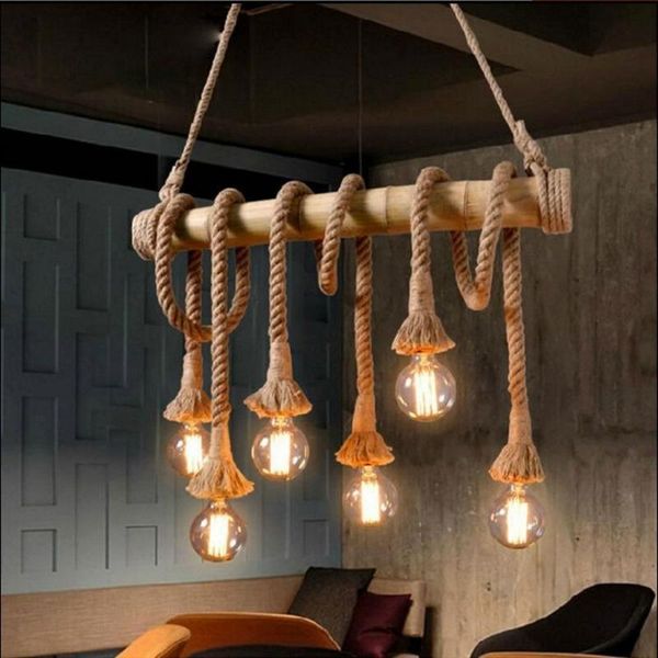 

pendant lamps industrial retro bamboo rope chandelier lighting 3-10 heads vintage tube kitchen led hanging restaurant lamp