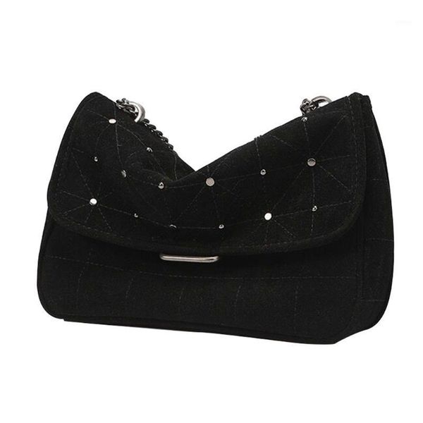 

evening bags women vintage faux leather velvet shoulder bag with chain strap studded large capacity crossbody handbag tote purse1