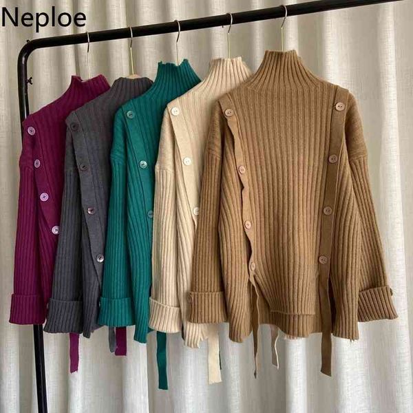 

neploe chic double-breasted pullovers women fall woman clothes knitted pullovers turtleneck split jumper sueter mujer 4f990 210422, White;black