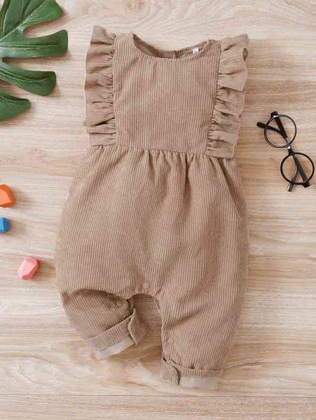 

baby ruffle trim corduroy jumpsuit she, Blue