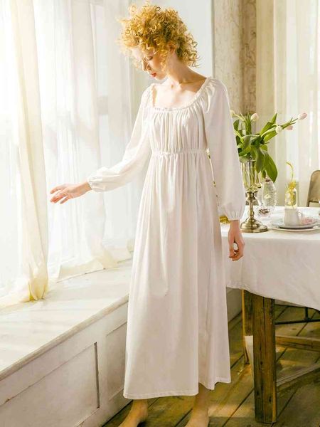 

women's sleepwear cotton nightgown lovely sweet spring autumn ma'am long night simple design white sleeve 5xrw, Black;red