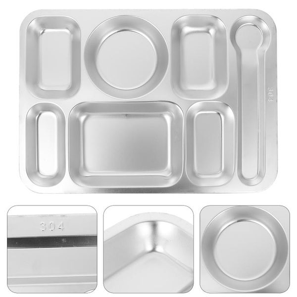 

dishes & plates 1pc 7 grids divided plate household stainless steel holder (silver)