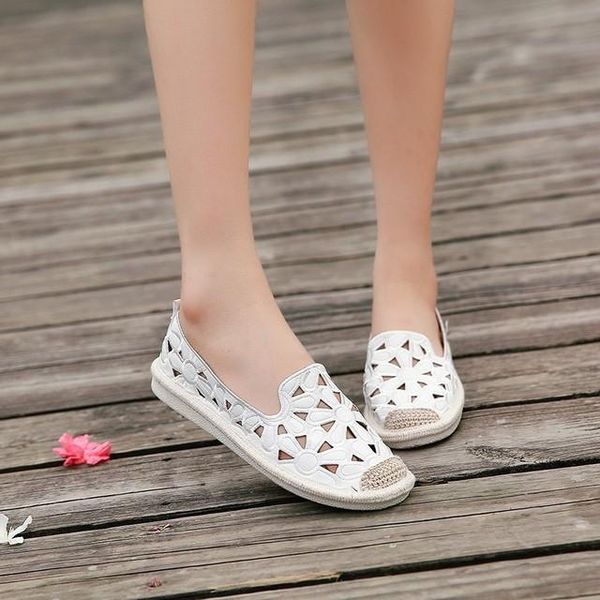 

summer linen straw fisherman shoes embroidered ladies casual sandals, Black
