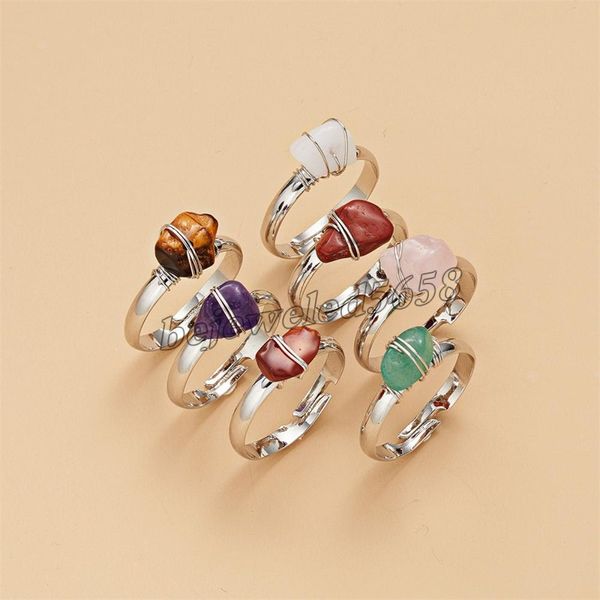 

european and american new tiger eye solitaire ring fashion natural stone crystal gravel winding open rings bulk wholesale item, Silver