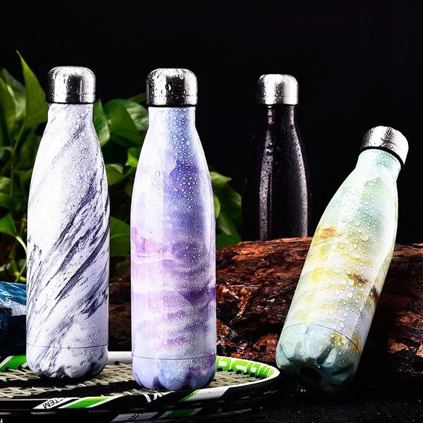Logo özel 500 ml su şişesi vakum yalıtımlı şişesi termal spor sıcak soğuk bardak paslanmaz çelik şişe yaratıcı mermer
