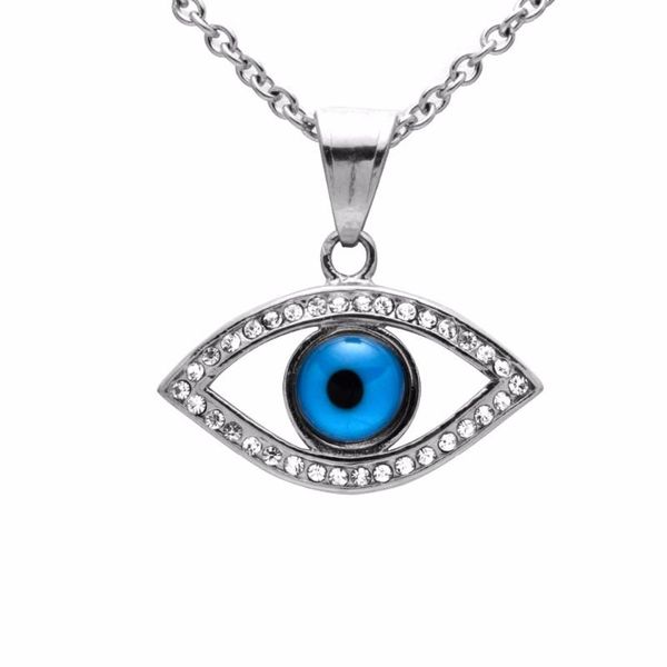 

pendant necklaces everleadczech evil eye necklace 316l stainless steel with chain silver color for men/women shiny rhinestone jewelry