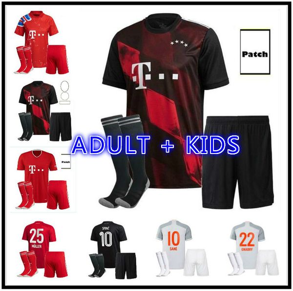 

20 21 sane soccer jersey 2021 lewandowski muller hernandez munchen football shirt gnabry kimmich men kids kit set uniform, Black;yellow