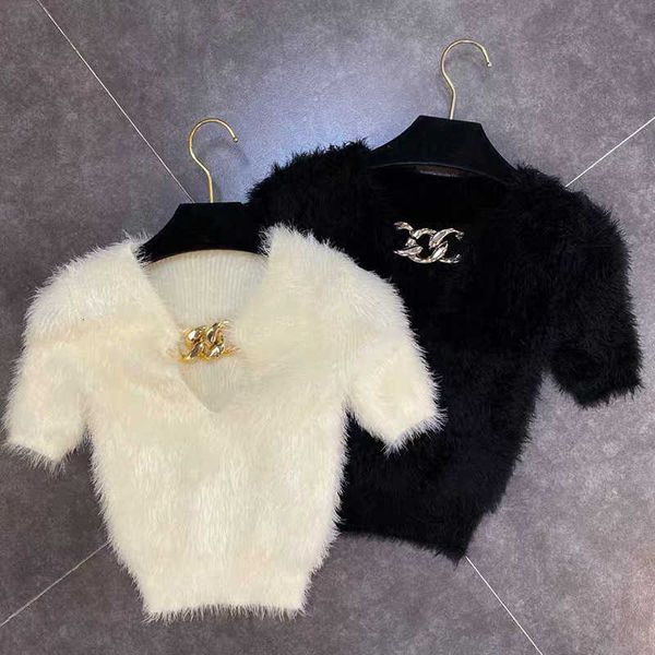 

women's sweaters sweaters women sweater white or black autumn and winter slim chain v-neck short sleev bug6, White;black
