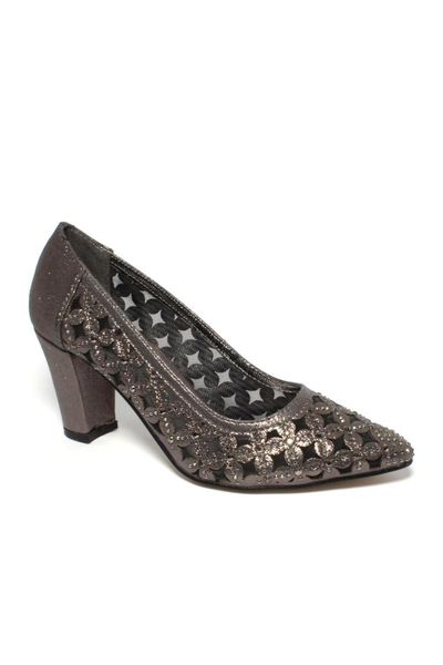 

women's high-heeled shoes flower gray stone dress, Black