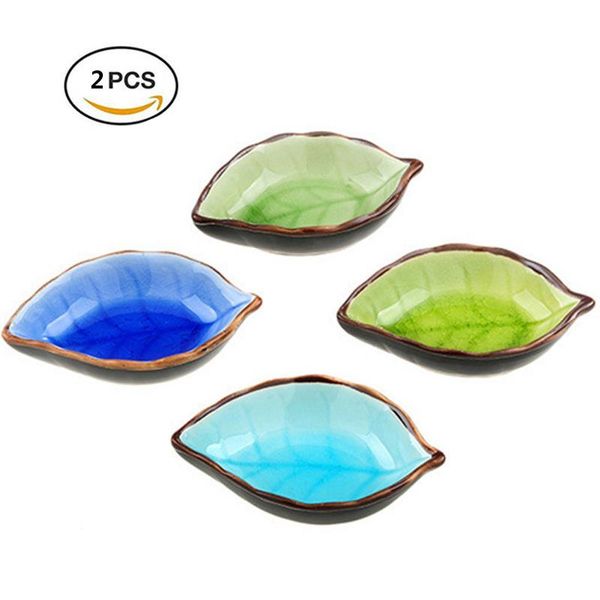 

dishes & plates 2pcs ceramic sauce kitchen saucers bowl dish snack creative ice crack glaze leaf japanese style dinnerware set