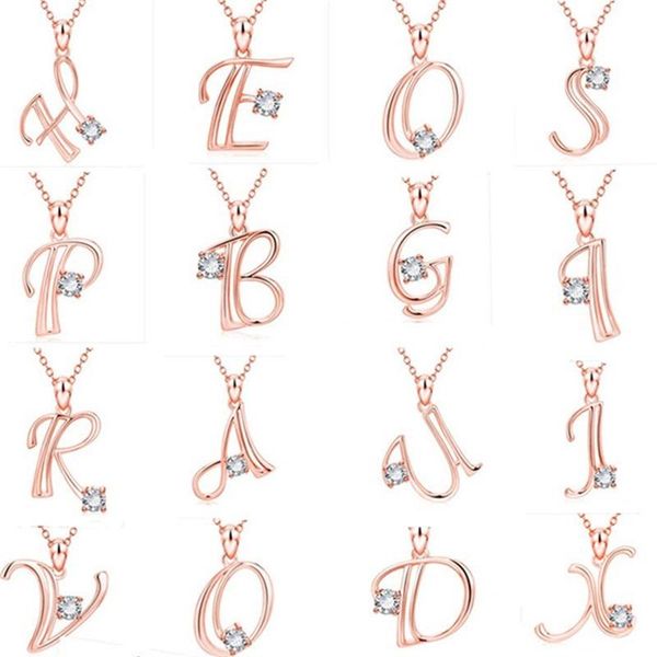 

initial necklaces crystal letters necklace gold chain pendants jewelry charm pendant necklace for women party gift, Silver