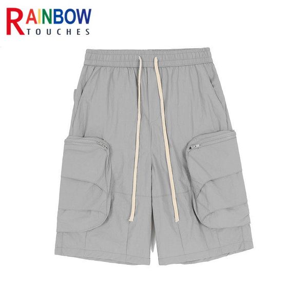 

men's shorts rainbowtouches 2021 high street hip-hop cargo male summer pure color loose tie trend casual men, White;black