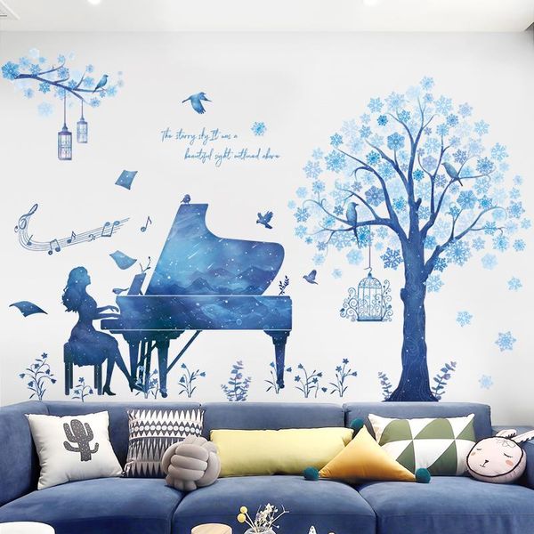 

wall stickers romantic piano girl sticker kids teenager living room bedroom decor aesthetic decoration vinly self adhesive wallpaper