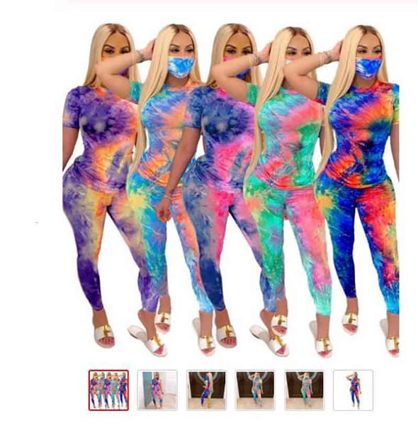 

women's two piece pants 2 pcs set for women colorful tie-dye printed short sleeved t-shirt tights trouser suits summer casual clot, White