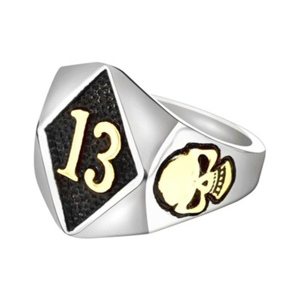 

cluster rings punk gothic skull ring for men gold silver color 316l stainless steel titanium motor biker lucky number 13 jewelry, Golden;silver