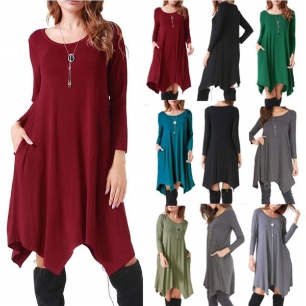 

casual dresses fashion clothes oversize autumn women's clothing long sleeve solid color streetwear irregular high waist pocket dress, Black;gray