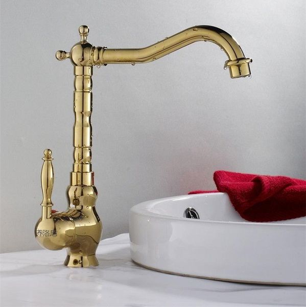 

bathroom sink faucets all-copper gold-plated faucet kitchen and cold basin