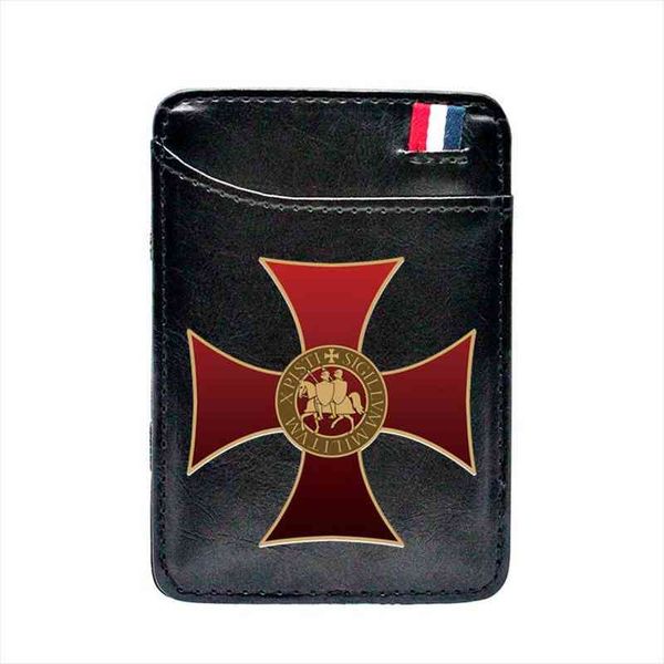 

vintage knight templar cross leather magic wallets fashion men money clips card purse cash holder, Red;black