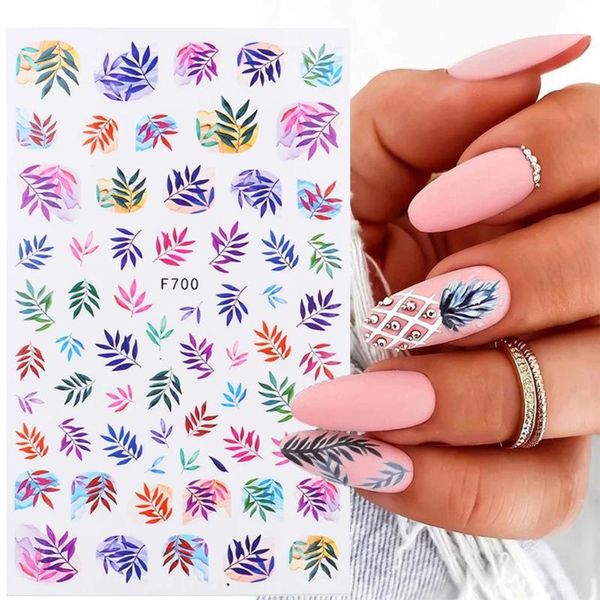 

stickers & decals 1 sheet 3d watercolor gradient flowers watermark nail sticker leaf colorful design slider wrap art decor, Black