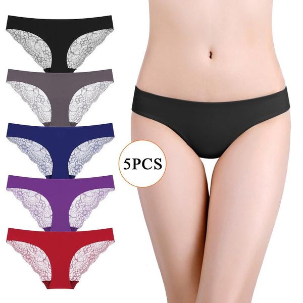 

women's panties 5pcs ladies low-rise transparent lace breathable quality underpants, Black;pink