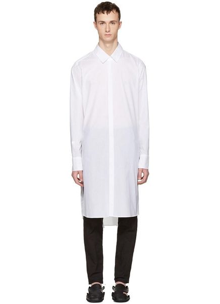 

men's casual shirts clothing fashion street medium length irregular long shirt model plus size stage singer costumes, White;black
