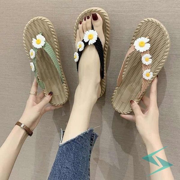 

daisy flip-flops female fashion versatile personality non-slip flat slippers, Black
