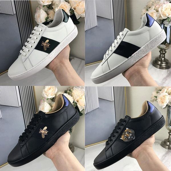 

2021 men women sneaker casual shoes snake chaussures leather sneakers ace bee embroidery stripes shoe walking sports trainers tiger, Black