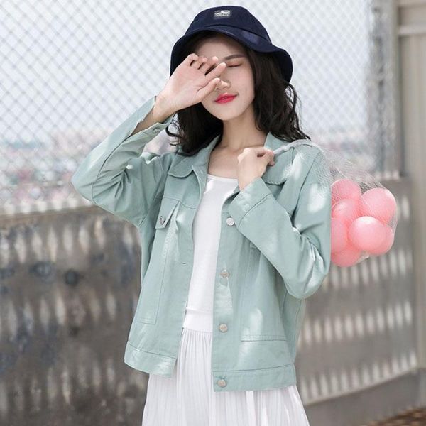 

women's jackets spring short harajuku washed tooling student denim jacket korean loose chic big pocket solid color wild casual jean coa, Black;brown