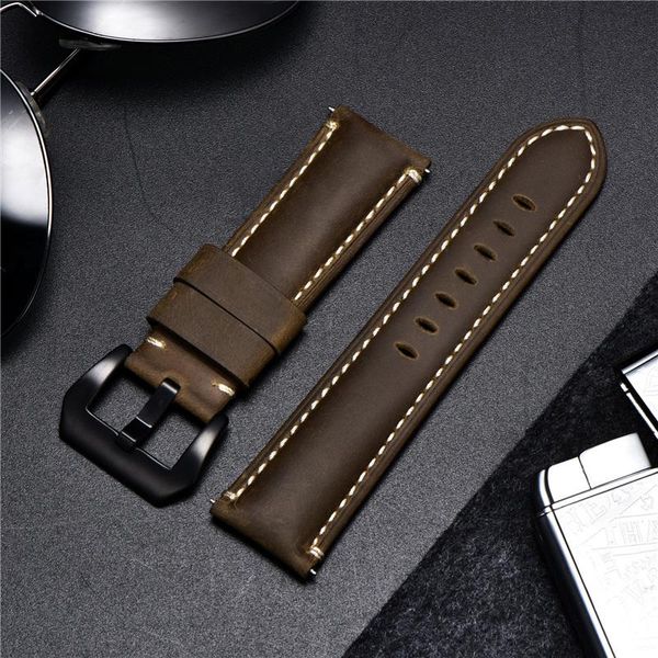 

watch bands handmade vintage watchband for men strap 22mm 24mm 26mm rough design crazy horse genuine leather wristwatch band, Black;brown